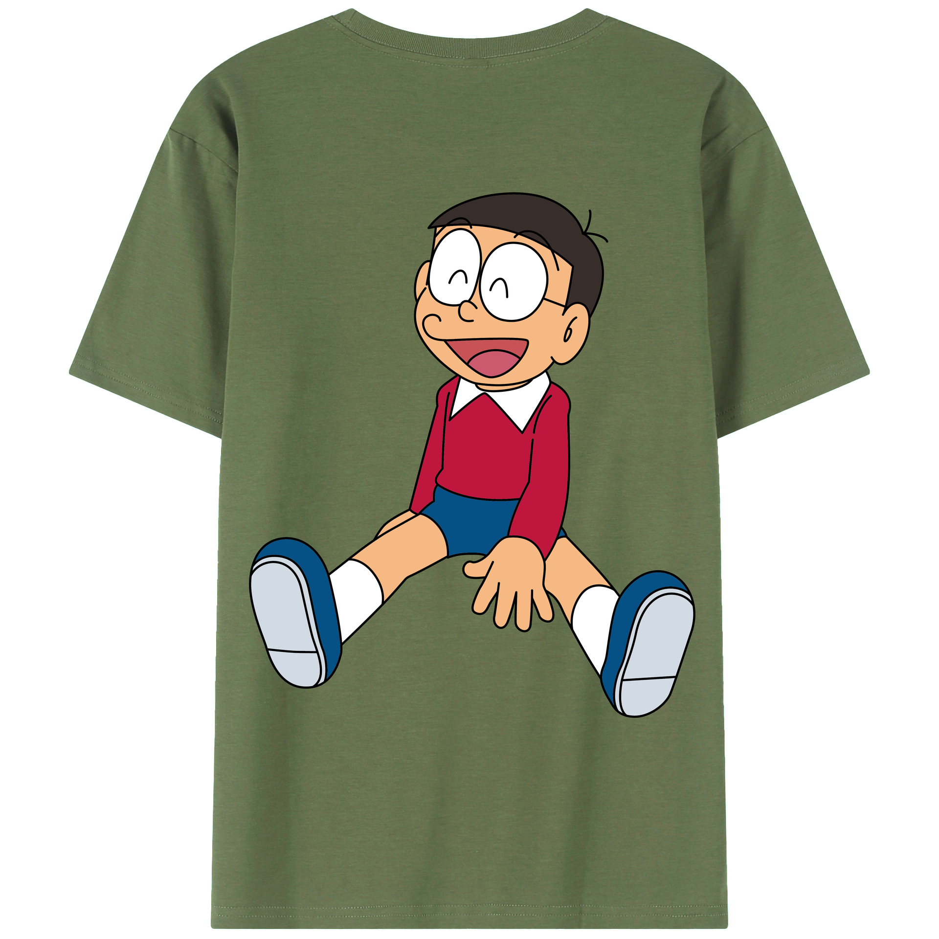 （画像用） ドラえもん 野比 のび太 Doraemon Nobita Nobi 綿100％ メンズ半袖Tシャツ（バックプリント） 通気性